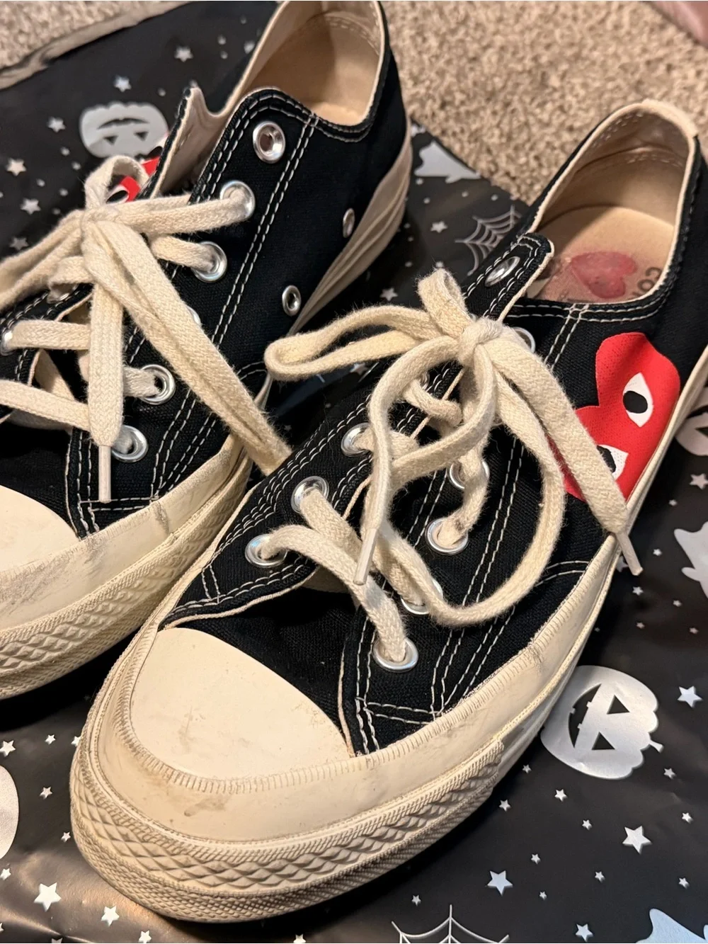 Converse Black Canvas Kids Low-Top Sneakers with Red Heart